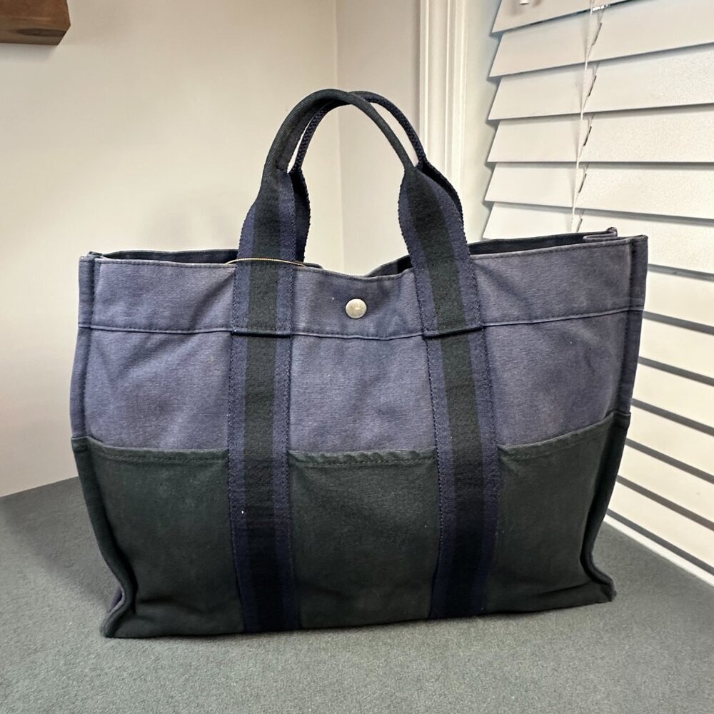 🖤 HERMÈS FOULE MM TOTE - BLACK NAVY HANDBAG 🖤 - Picture 2 of 13